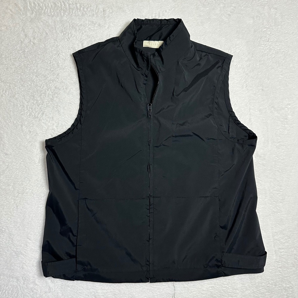 J. Jill Black Vest Small 8P Full Zip Mock Neck Adjustable Side Tabs Pockets